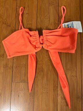 Neon Coral Tie-Front Bikini Top Small New